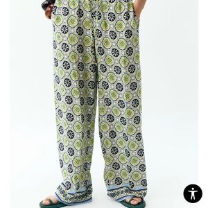 Zara Wide Leg Blue and Green Wide Pants